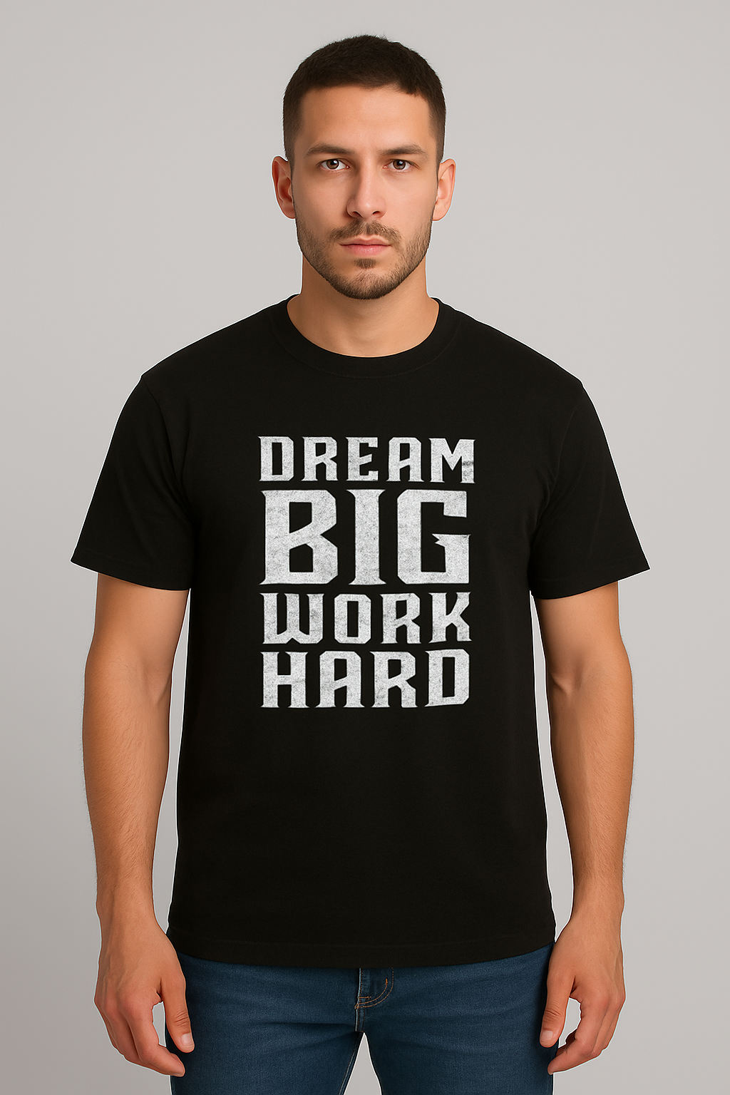 Men’s Graphic T-Shirt – “Dream Big Work Hard” Motivational Print | Casual Streetwear Tee