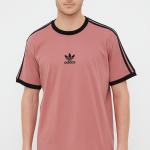 Adidas Men’s Black Crew Neck Cotton T-Shirt with Dusty Pink Stripes – Sporty Casual Comfort