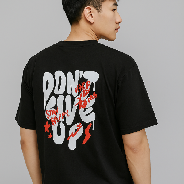 Men’s White Graphic T-Shirt – “Don’t Give Up” Motivational Print | Casual Streetwear Tee